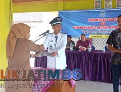 Desa Sumberagung Kecamatan Modo Gelar Pengambilan Sumpah Dan Pelantikan Kepala Urusan Perencanaan Desa