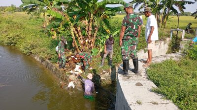 Bhabinsa dan Pemdes Bandungsari Kerja Bakti Membersihkan Sampah di Saluran Irigasi, Tingkatkan Produktivitas Pertanian
