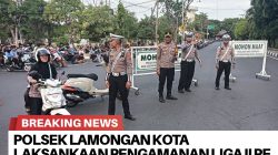 Polsek Lamongan Kota Laksanakan Pengamanan Nobar Liga II Persela Lamongan vs Persiku Kudus di Videotron Pemkab Lamongan