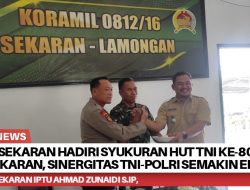Kapolsek Sekaran Hadiri Syukuran HUT TNI ke-80 di Koramil 0812/16 Sekaran, Sinergitas TNI-Polri Semakin Erat